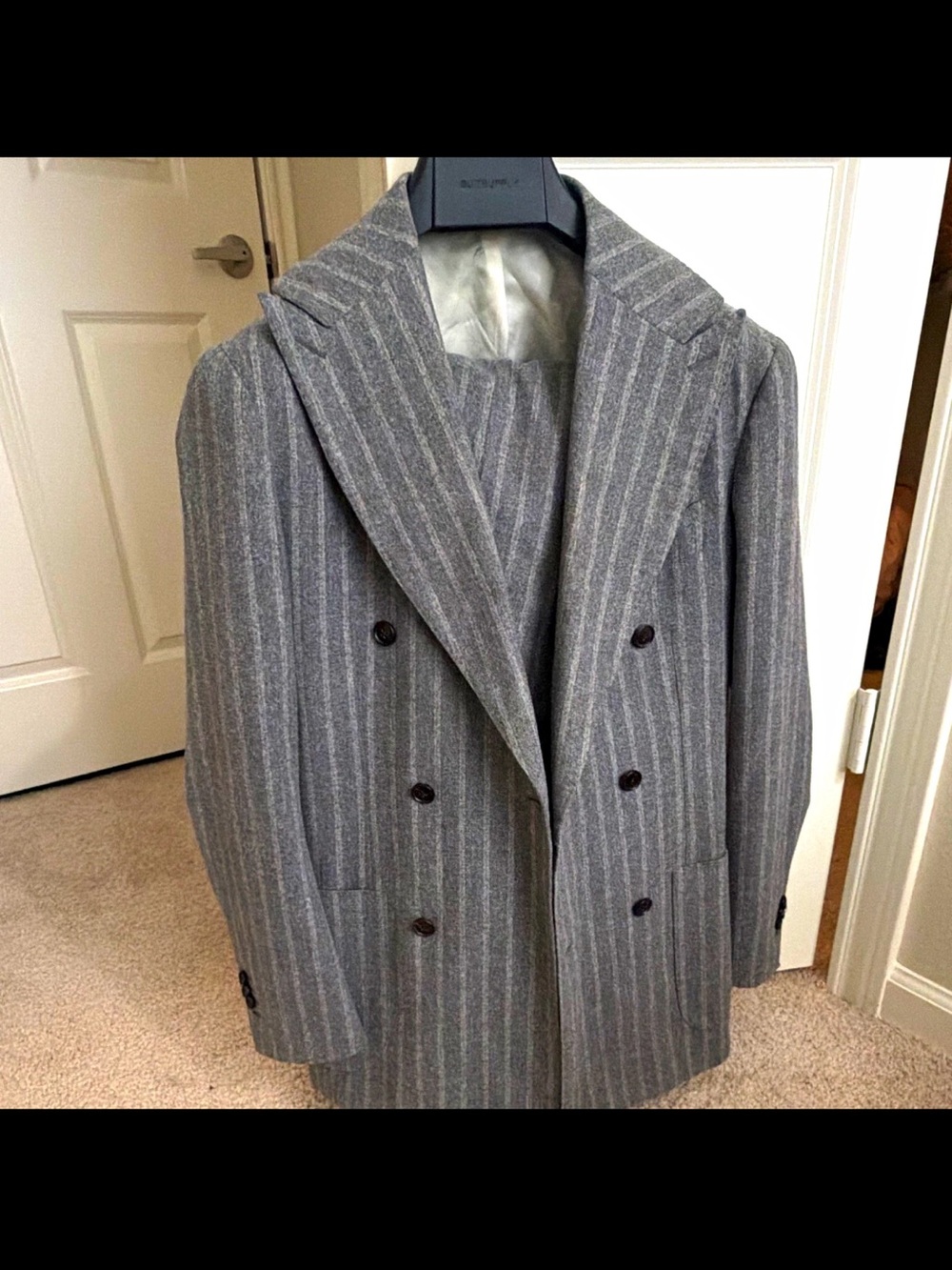 Men's Suit Supply Double-Breasted Gray Pinstripe Blazer (36R) + Pants (30x32)